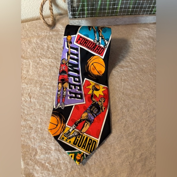 Men’s Addiction Basketball hieroglyphics card style Tie 100% Silk Multi-color. - Picture 1 of 7